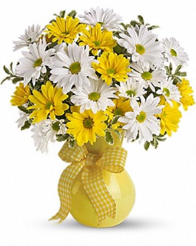 <div class="m-pdp-tabs-description">
<div id="mark-1" class="m-pdp-tabs-marketing-description">What better gift to send someone than a sunny smile? Think how much that sentiment delivered in the form of this beautiful and cheerful bouquet will mean to whoever's on your mind today.What could be sweeter than a cheerful yellow vase filled with white and yellow daisies? Can't think of anything? Then choose this sunny bouquet. It will brighten their day.</div>
</div>