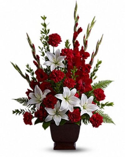 <div class="m-pdp-tabs-description">
<div id="mark-1" class="m-pdp-tabs-marketing-description">Vivid and touching, vibrant reds and serene whites blend to express your deepest emotions.</div>
</div>
<p id="arrngDescp">Beautiful fresh flowers such as red gladioli and carnations with white asiatic lilies set amidst myrtle, sword fern, and salal will convey your thoughts in a wonderful way.</p>