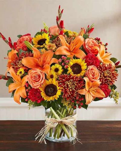 <p>The passing of a loved one presents a moment for expressing your sincere sentiments. To help with this, our florists have crafted this elegant autumn arrangement. Filled with colorful blooms, it’s a thoughtful way to celebrate someone’s life, while providing peace to those who are grieving.</p>